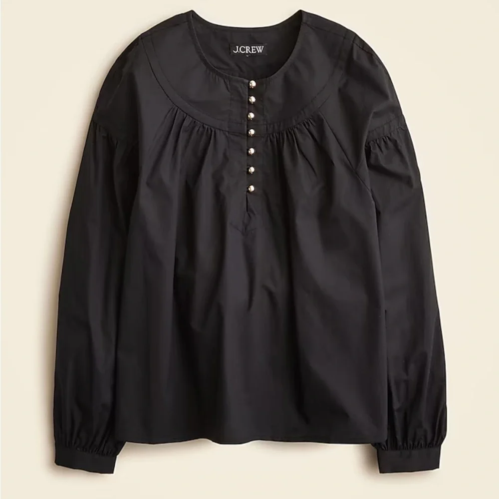 J crew black Shirred popover top in cotton poplin